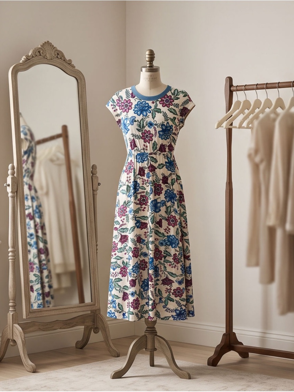 Floral Midi/Maxi Dress with Blue and Purple Bloom Print